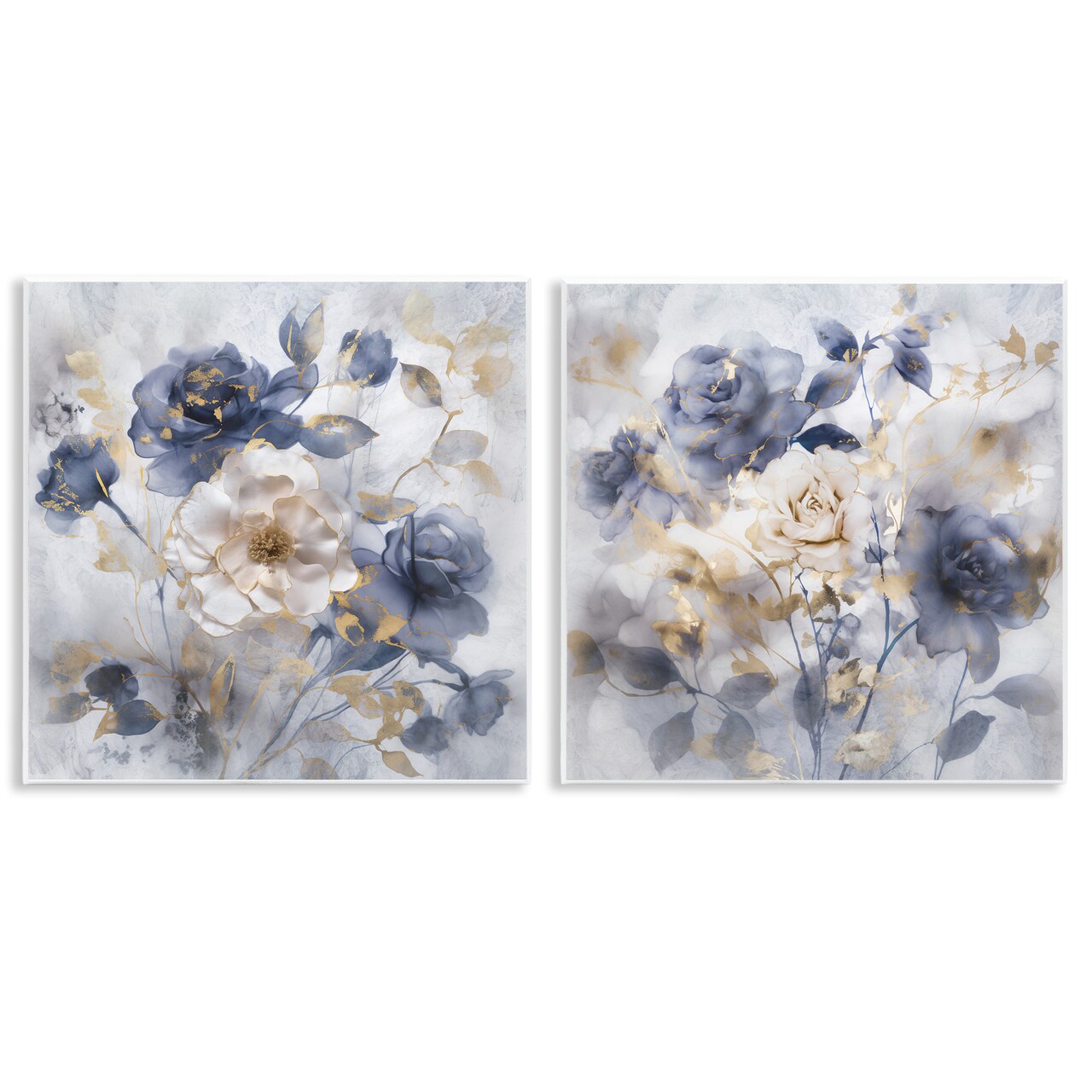 Stupell Industries Blue & Gold Accented Roses 2pc Wall Plaque Set By Irene Weisz